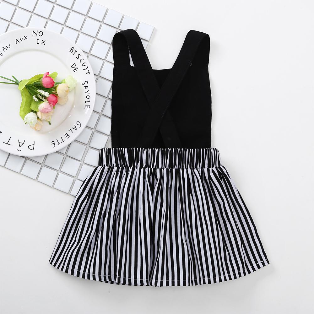 Cute Cat Embroidery Striped Design Dress - PrettyKid