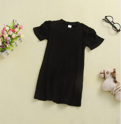 Toddler Girls Long Solid Color Short Sleeve Top Knitted Dress - PrettyKid