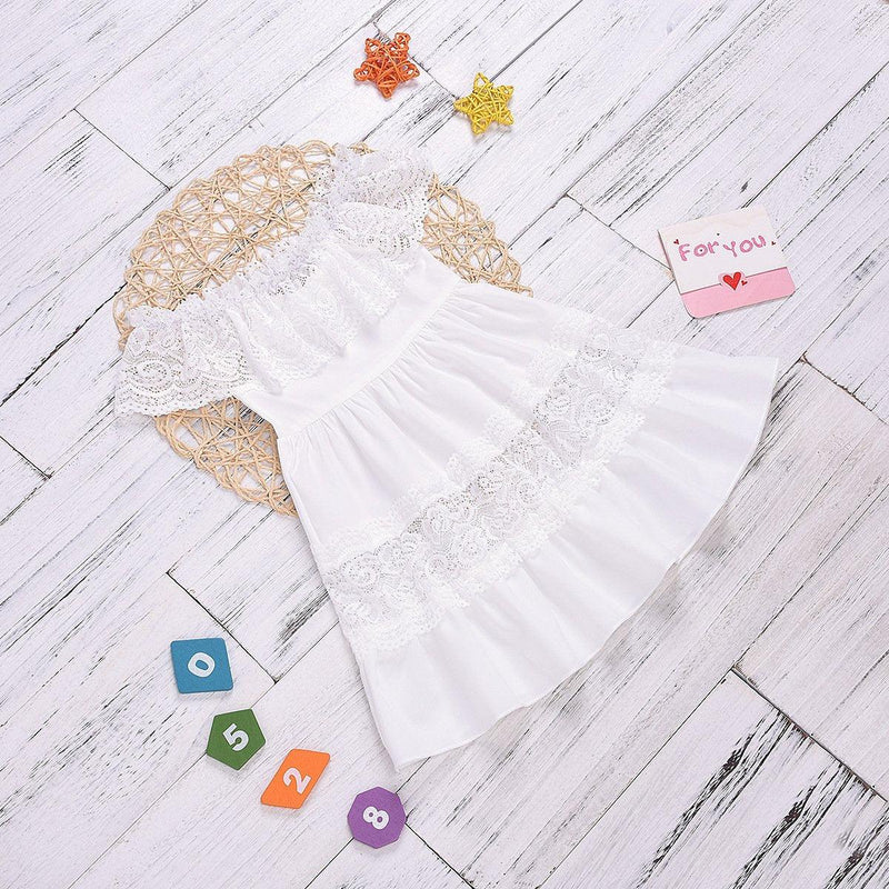 Fashionable Off Shoulder Collar Lace Princess Dress - PrettyKid