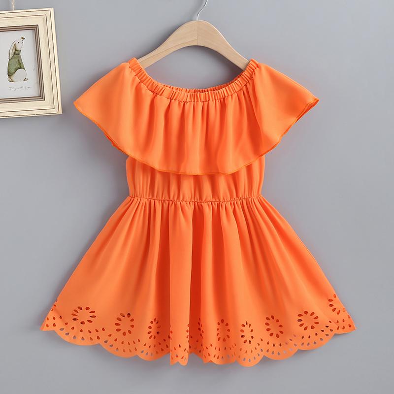 Girls Solid Color Ruffled Hollowing Out Girl Party Dress - PrettyKid
