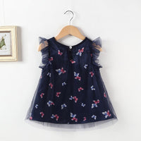 Girl's Fly Sleeve Mesh Butterfly Print Dress - PrettyKid