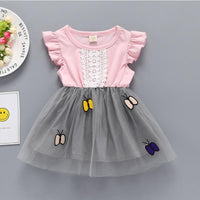 Baby Girl Lace Flying Sleeve Butterfly Mesh Splice Dress - PrettyKid