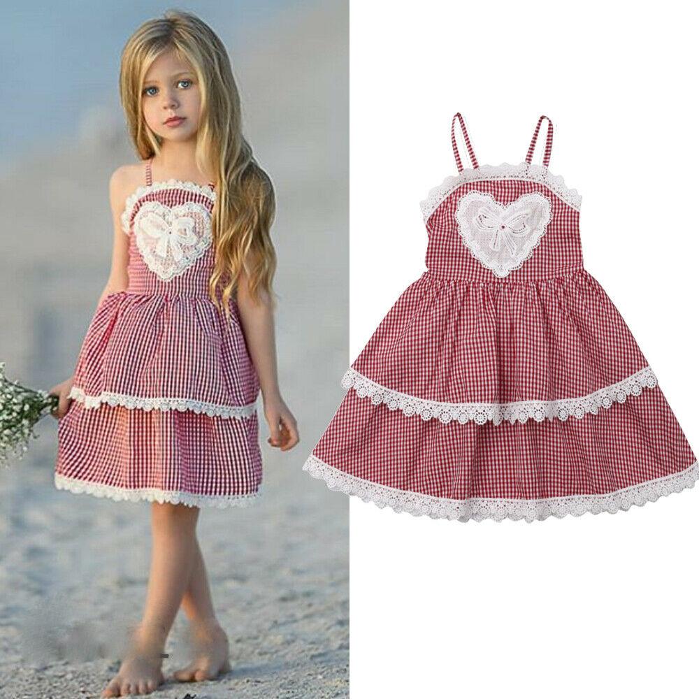 Toddler Girls Plaid Love Tutu Cake Skirt Suspender Lace Dress - PrettyKid