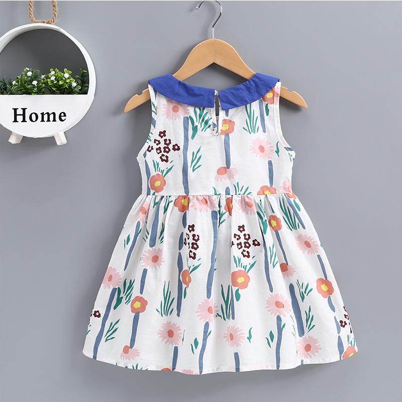 Girls Sleeveless Doll Collar Flower Print Splice Dress - PrettyKid