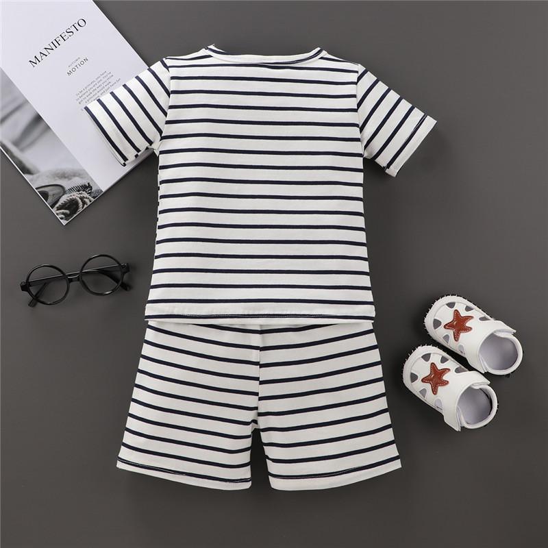 Cute Lion Printed Strip Tee and Shorts Set - PrettyKid