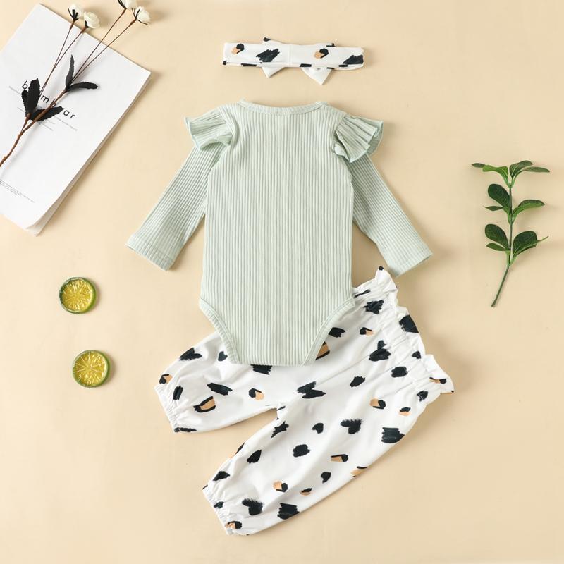 3-piece Solid Bodysuit & Leopard Pants & Headband for Baby Girl - PrettyKid