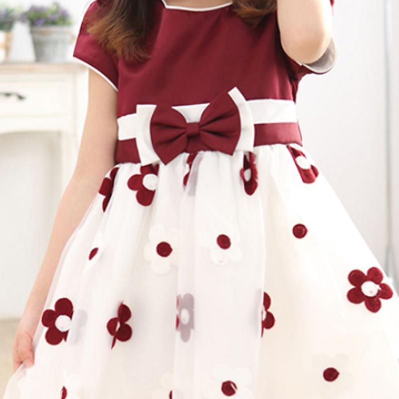 Bow Decor Floral Printed Tulle Dress for Girl - PrettyKid