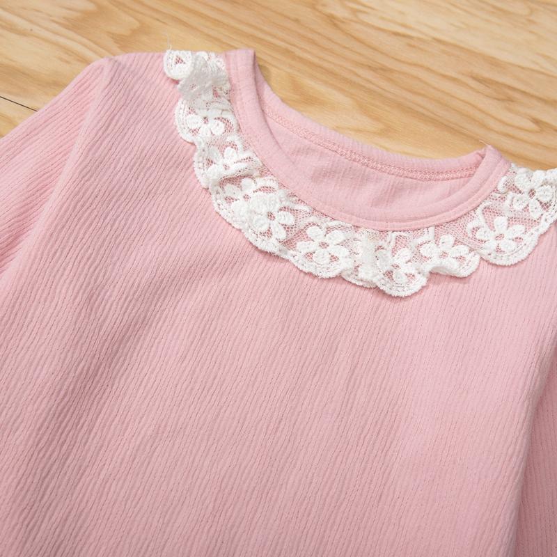 Toddler Girl Lace-trimmed Solid Color Top & Bib Pants Children's Clothing - PrettyKid