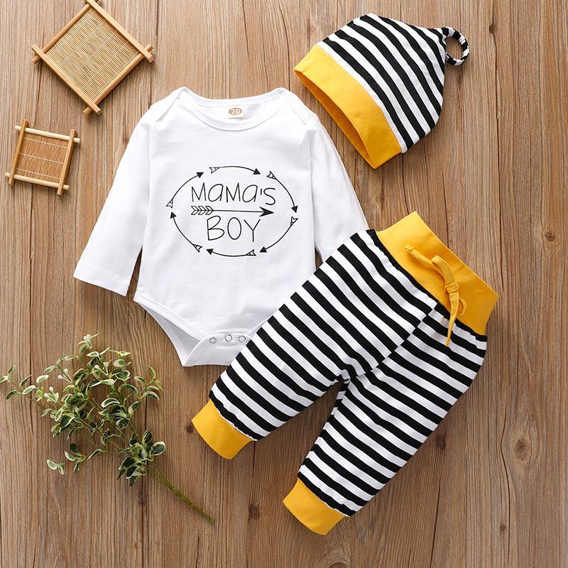 3pcs Creative Letter Printed Stripe Color-block Bodysuit Wholesale children's clothing - PrettyKid