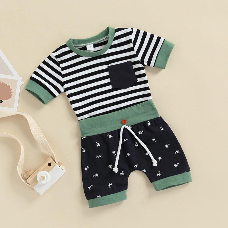 Baby Boy Outfits Sets Striped Top & Coconut Shorts - PrettyKid