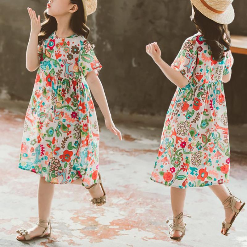 Girl Floral Pattern Loose Dress - PrettyKid