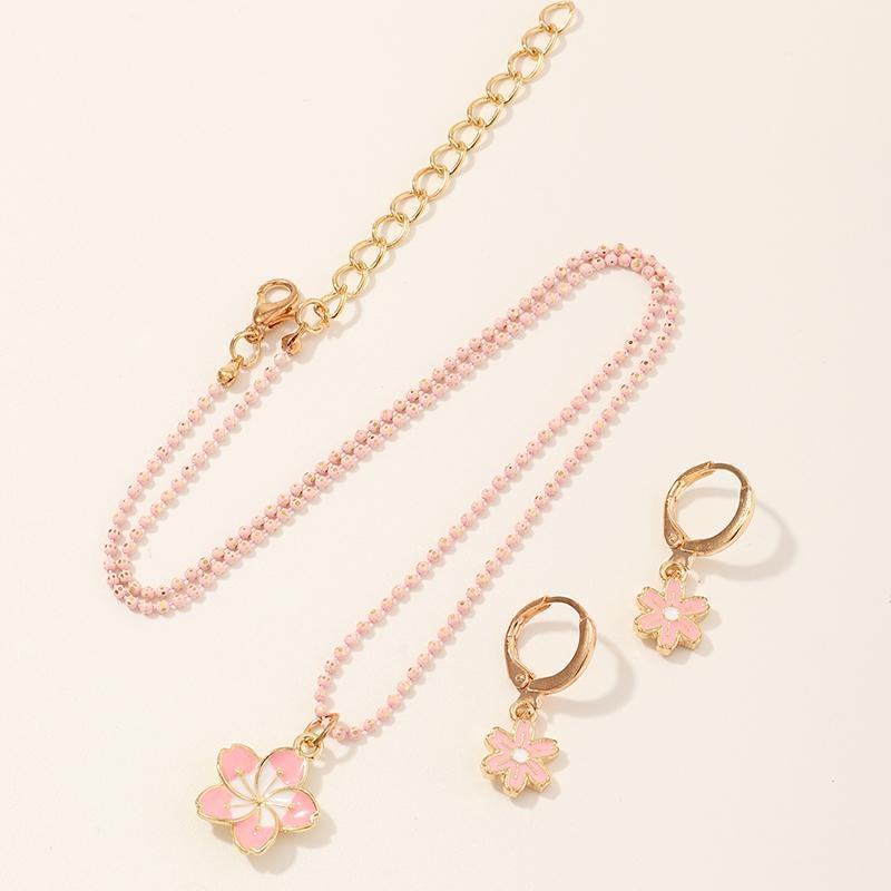 childrens plain tracksuits wholesale Girl 2pcs Floral Decor Stud Earrings & Necklace - PrettyKid