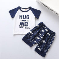 Baby Boy Color-block Letter Pattern T-Shirt & Shark Pattern Shorts Wholesale Children's Clothing - PrettyKid