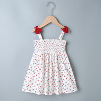 New Born Girl Cherry Print Strap Dress - PrettyKid