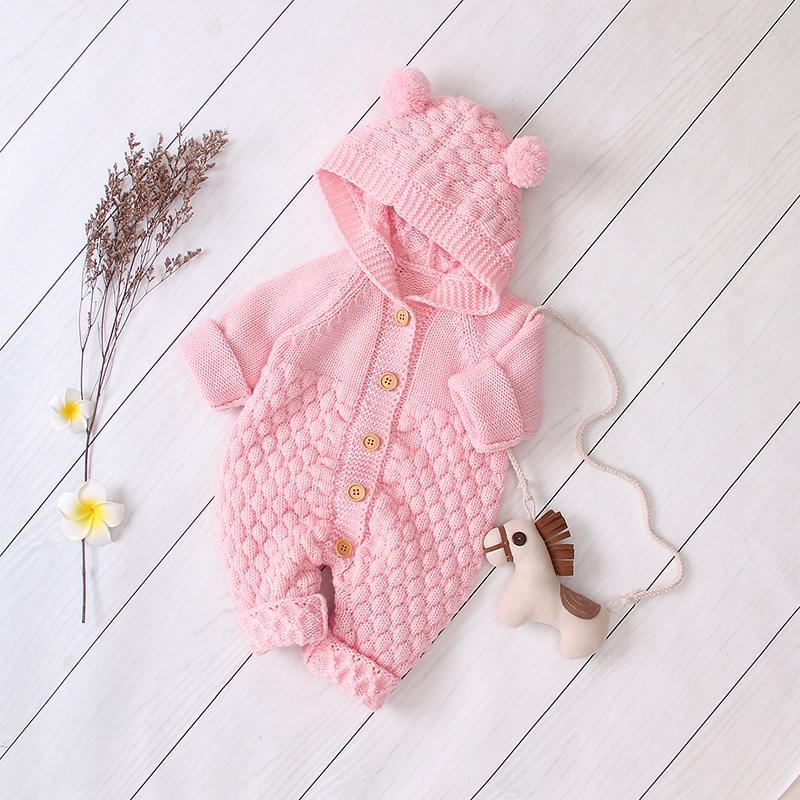 Solid Knit Hooded Jumpsuit for Baby Wholesale children's clothing - PrettyKid