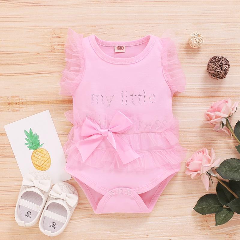 Pretty Letter Lace Ruffled-sleeve Bodysuit with Cute Bowknot - PrettyKid