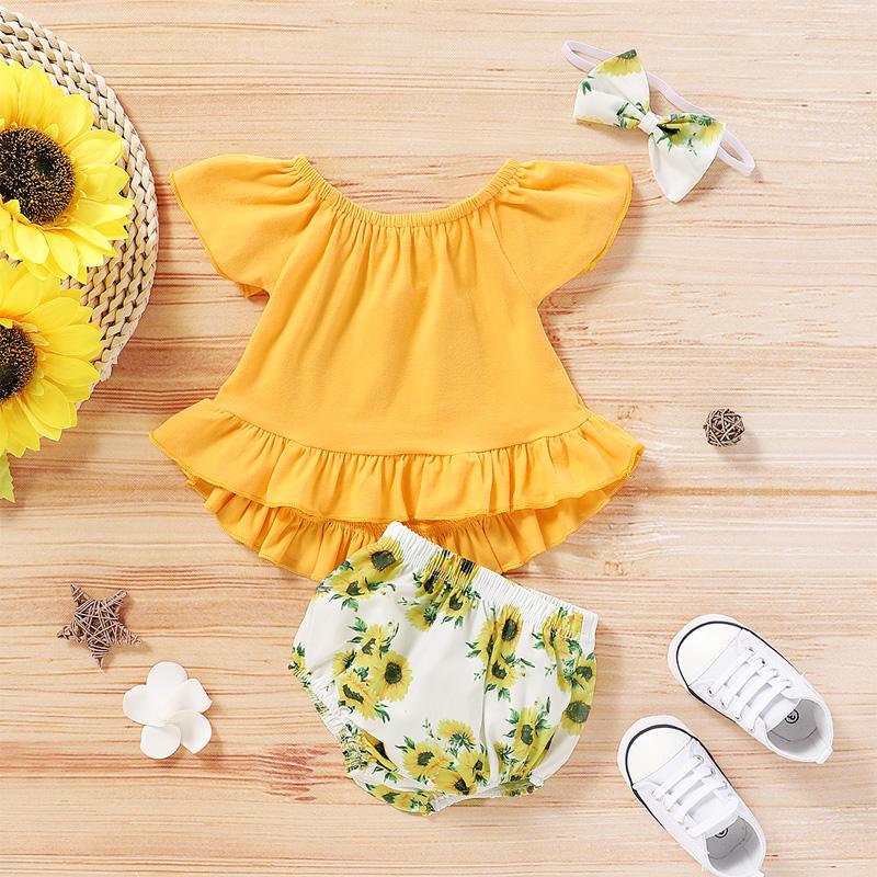 3-piece Romper & Floral Headband & Floral Shorts for Baby Girl - PrettyKid