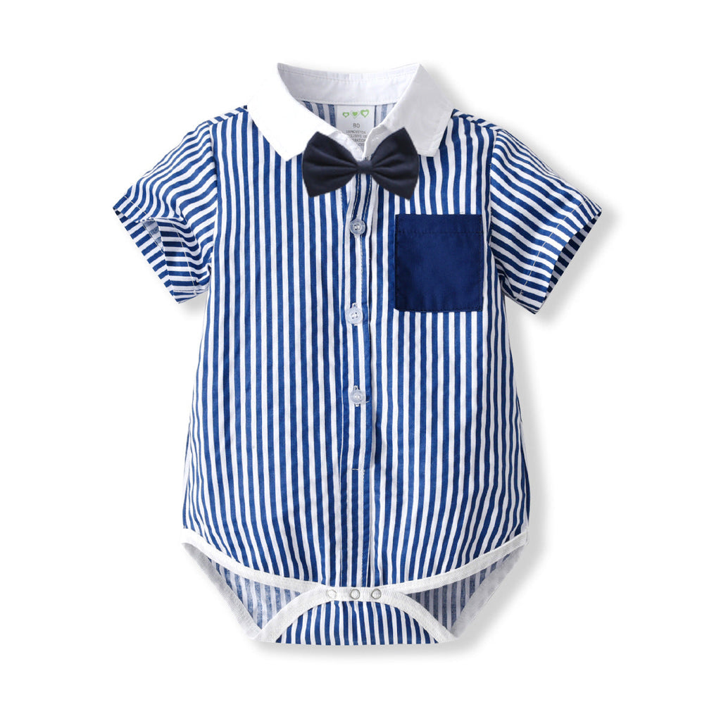 Baby Boy Striped Bodysuit With Bow Tie Wholesale Baby Onesies KJ126105 - PrettyKid