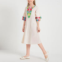 Girl Flower Print Short Sleeve Dress - PrettyKid