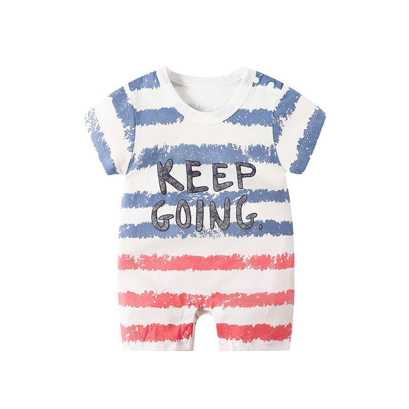 Baby Letter Pattern Striped Bodysuit - PrettyKid