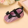 Baby Girl Bowknot Decor Striped Velcro Strap Shoes - PrettyKid