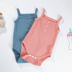 Wholesale Baby Solid Color Button Decor Sling Sleeve Sleeveless Triangle Romper in Bulk - PrettyKid
