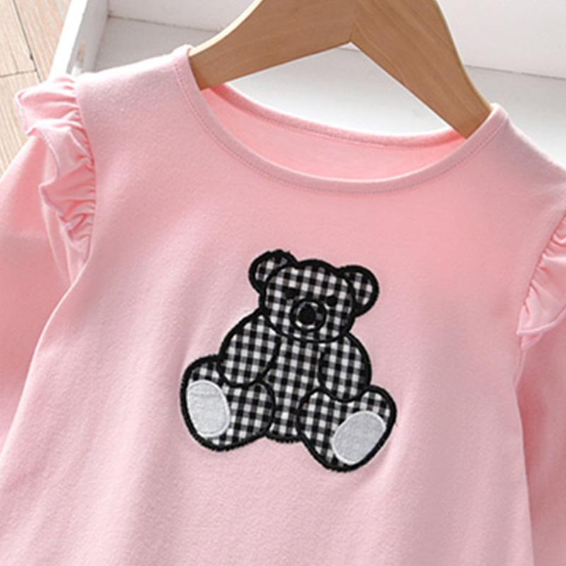 kid clothing vendors for boutiques Toddler Girl Bear Pattern Ruffle Decor Dress - PrettyKid