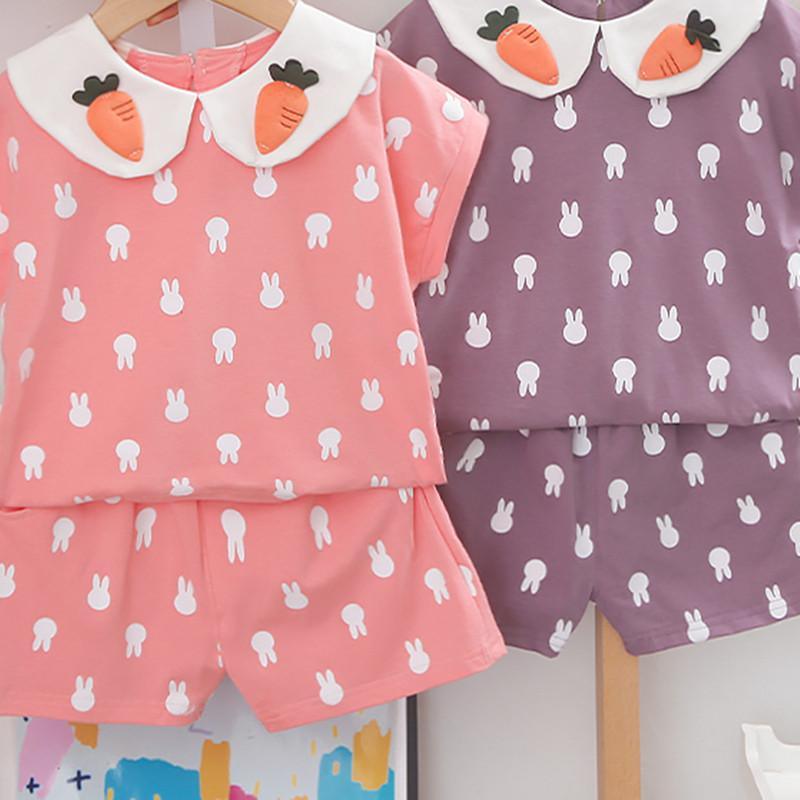 Toddler Girl Rabbit Pattern Lapel Suit - PrettyKid