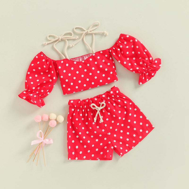 2-7Y Toddler Girls Polks Dots Sling Top And Shorts Wholesale Little Girl Clothing - PrettyKid