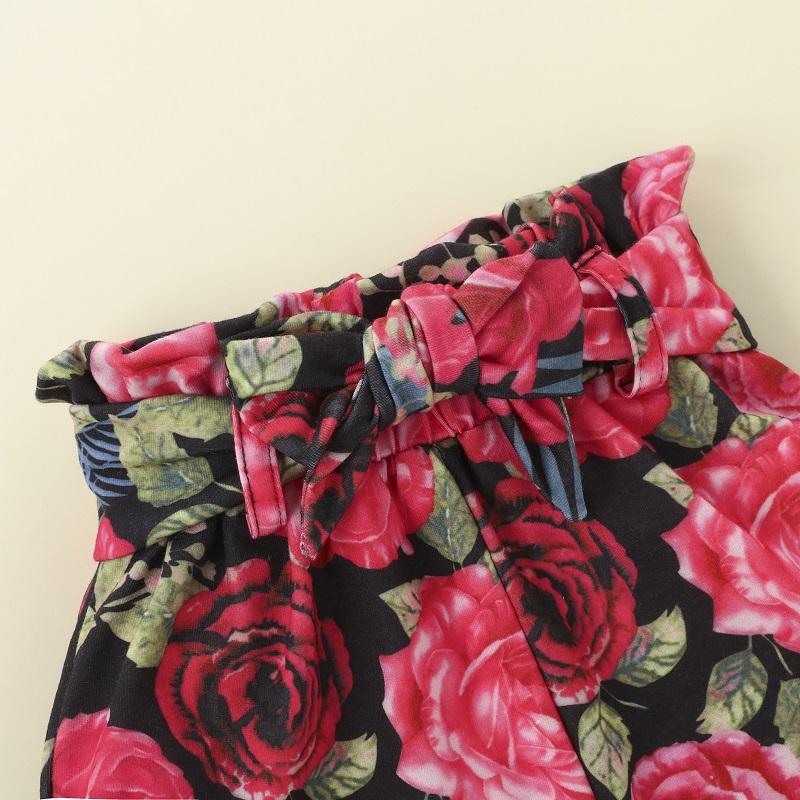 Baby Girl Ruffle Top & Floral Print Shorts & Bowknot Headband - PrettyKid