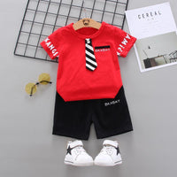 Toddler Boy Tie T-shirt & Letter Shorts Wholesale Children's Clothing - PrettyKid