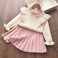 2-piece Solid Bow Decor Sweater & Skirt for Toddler Girl Children's Clothing - PrettyKid