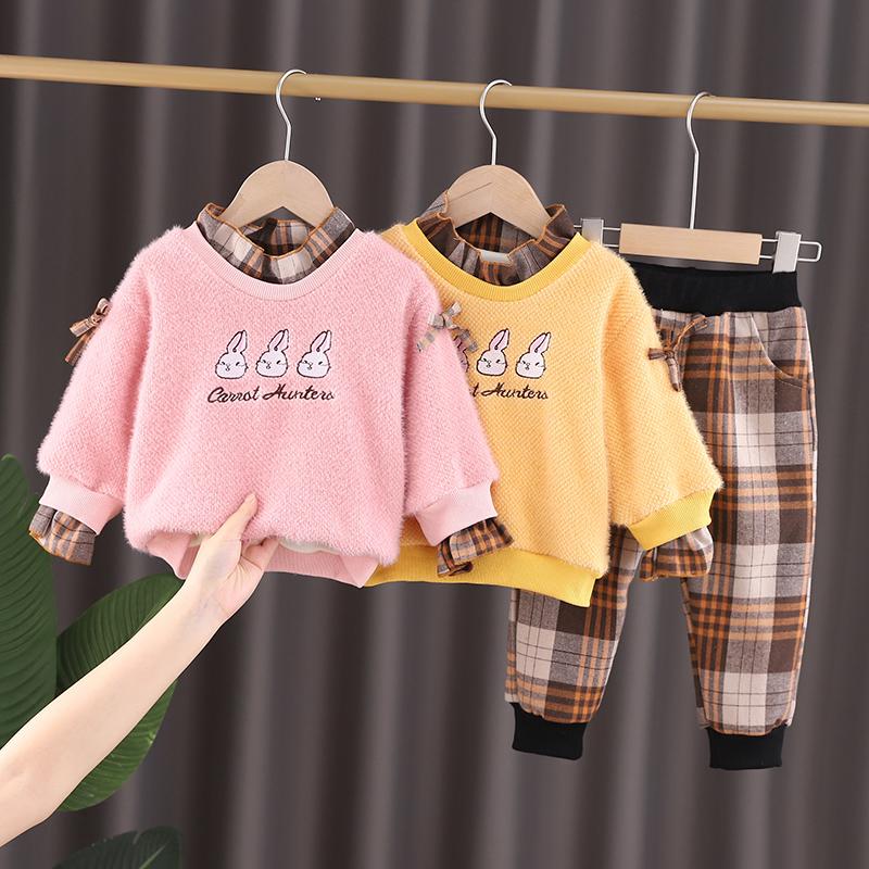 2-piece Fleece-lined Sweatshirts & Plaid Pants for Toddler Girl - PrettyKid