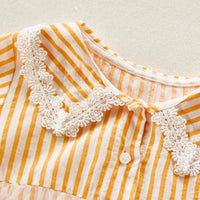 Baby Girl Color Stripes Lace Collar Mesh Hem Dress - PrettyKid