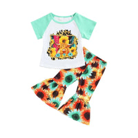 18M-6Y Toddler Girls Sets Sunflower T-Shirts & Flared Pants Wholesale Little Girl Clothing