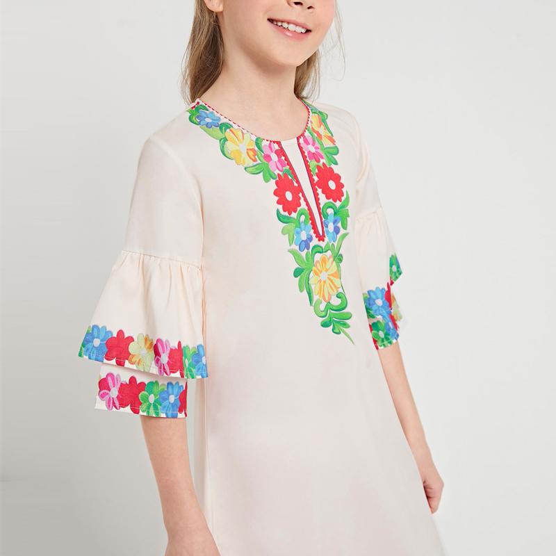 Girl Flower Print Short Sleeve Dress - PrettyKid