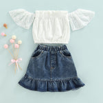 18months-6years Toddler Girl Sets Children's Clothing Wholesale Girls Lace Top & Denim Skirt Suit Summer - PrettyKid