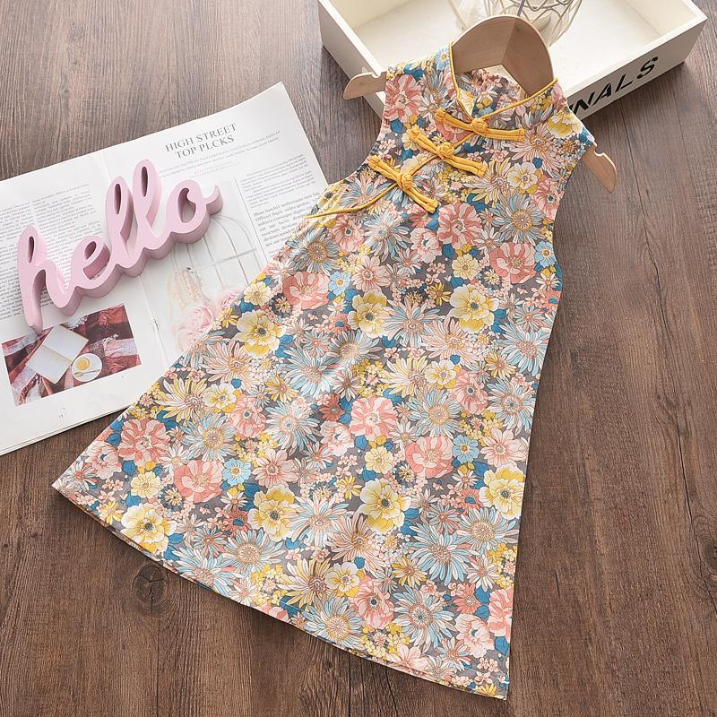 Toddler Girl Vintage Printed Cheongsam Dress Children's Clothing - PrettyKid