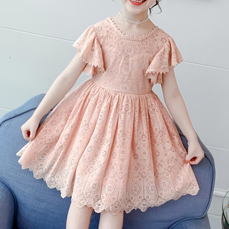 Girl Solid Color Lace Princess Dress - PrettyKid