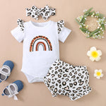 3-18M Printed Stitching Short-Sleeved Fungus With Headband Baby Girl Outfit Sets Baby Clothes In Bulk - PrettyKid