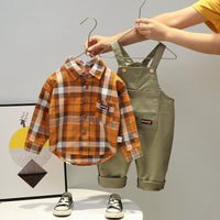 2-piece Plaid Shirt & Solid Dungarees for Children Boy - PrettyKid