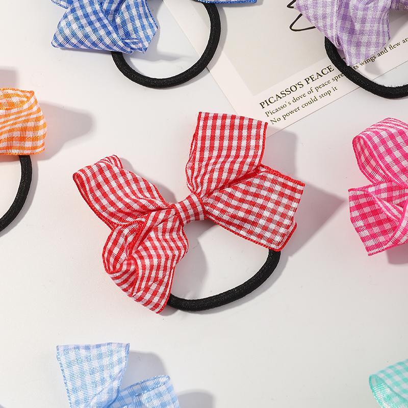 10-piece Bowknot Plaid Hair Rope - PrettyKid