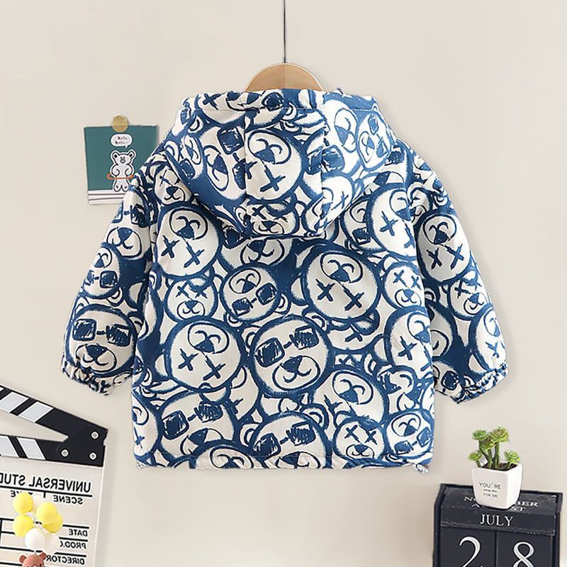 Wholesale Toddler Boy Casual Doodle Bear Hooded Cotton Padded in Bulk - PrettyKid