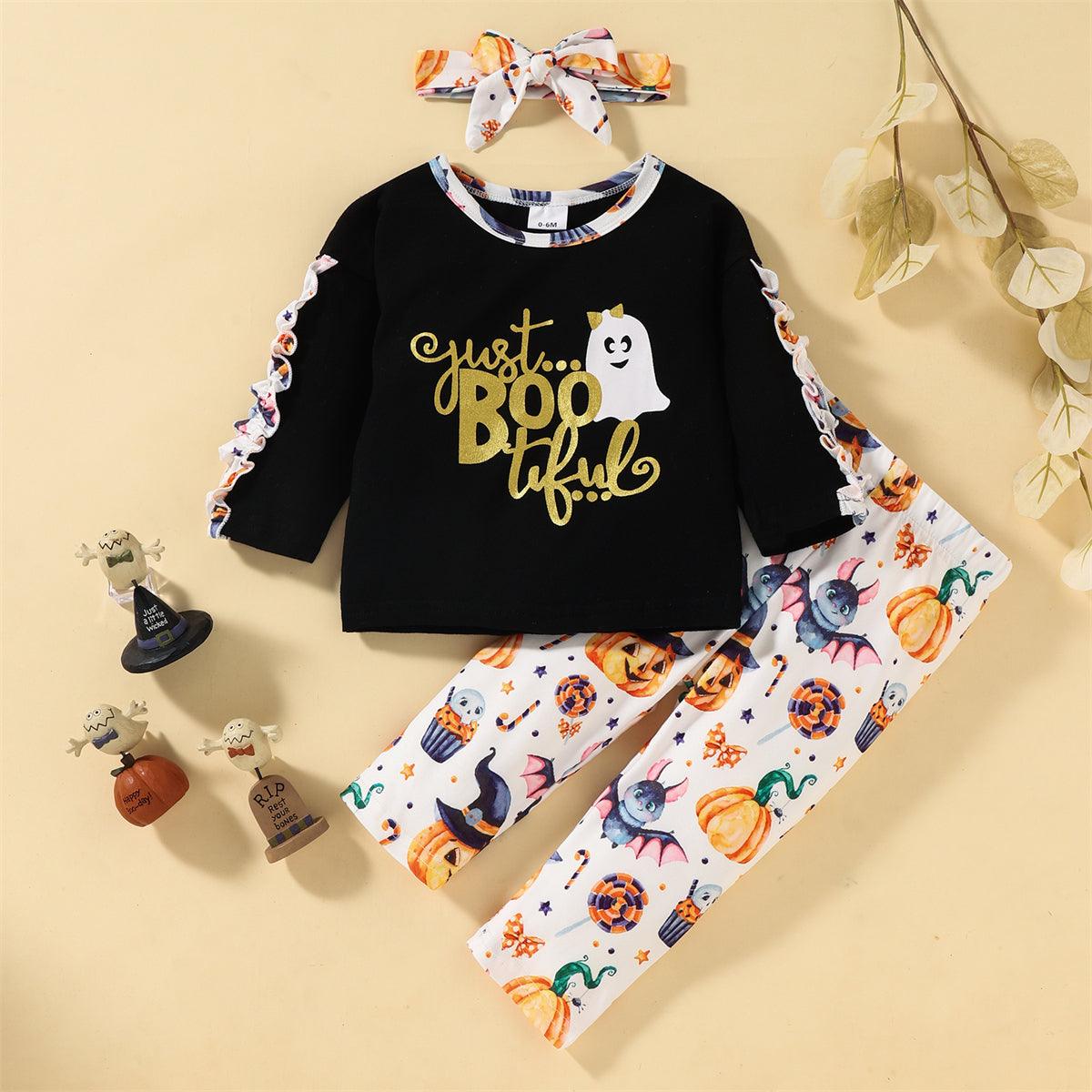 Toddler Kids Cartoon Ghost Print Coat Pants Set - PrettyKid