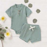 2-piece Solid Knit Bodysuit & Shorts for Baby Wholesale children's clothing - PrettyKid