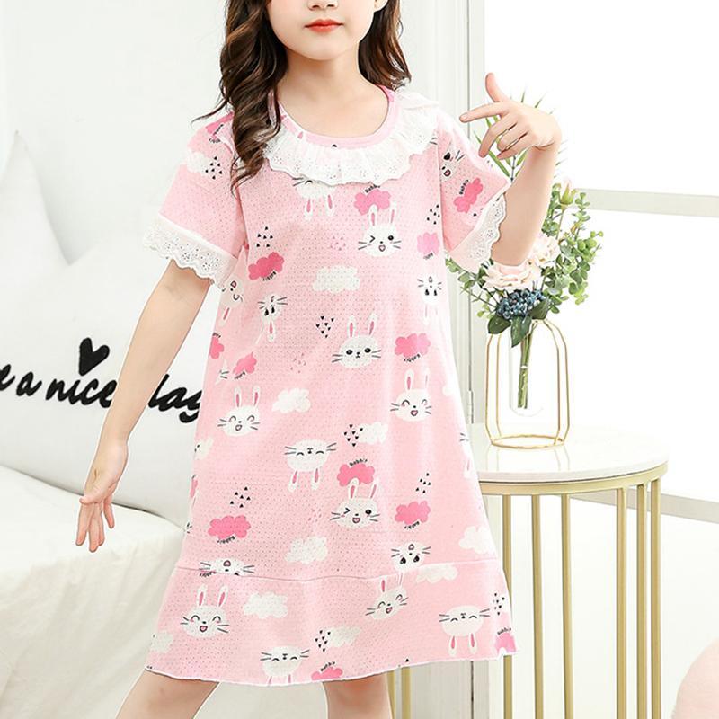 Toddler Girl Rabbit Pattern Lace Stitching Pajamas Dress Children's Clothing - PrettyKid