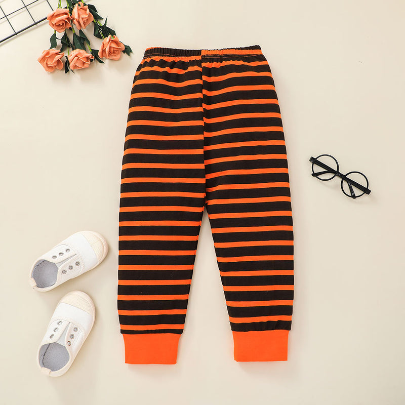 Toddler Kids Halloween Pumpkin Head Orange Dress Stripe Long Sleeve Suit Wholesale Baby Outfits - PrettyKid