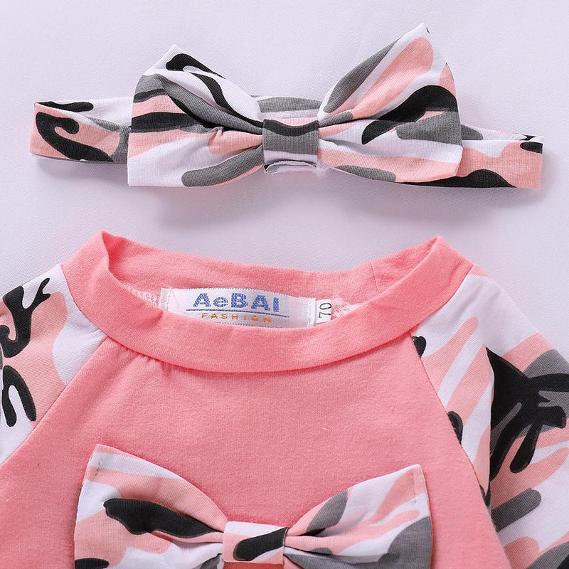 Baby Girls 3-Piece Camouflage Tops & Pants & Headband Wholesale Baby Clothes - PrettyKid