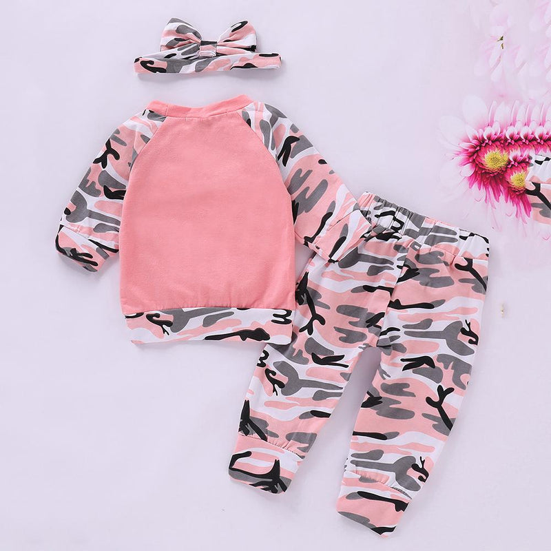 Baby Girls 3-Piece Camouflage Tops & Pants & Headband Wholesale Baby Clothes - PrettyKid