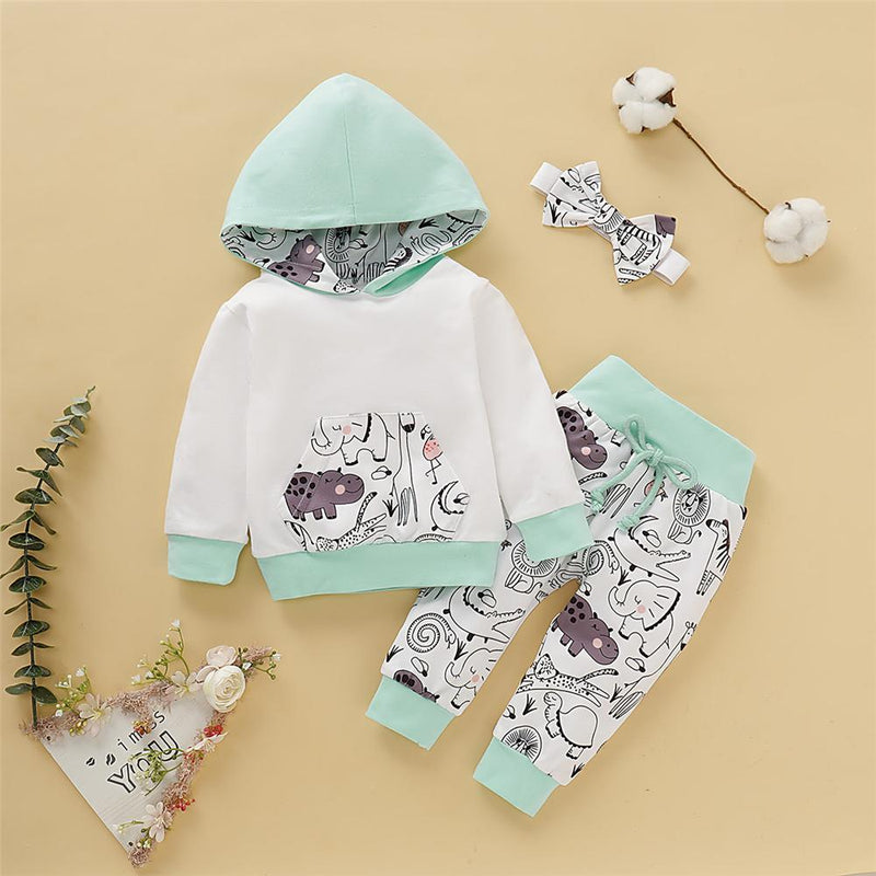 Baby Girls 3-Piece Cartoon Hooded Tracksuit Baby Clothes Wholesale Bulk - PrettyKid